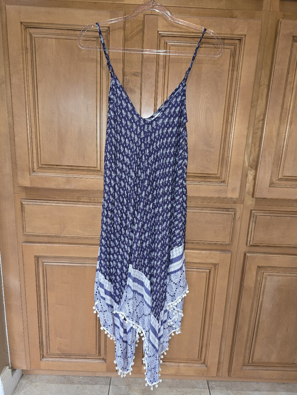 Blue Patterned Handkerchief Hem Sundress